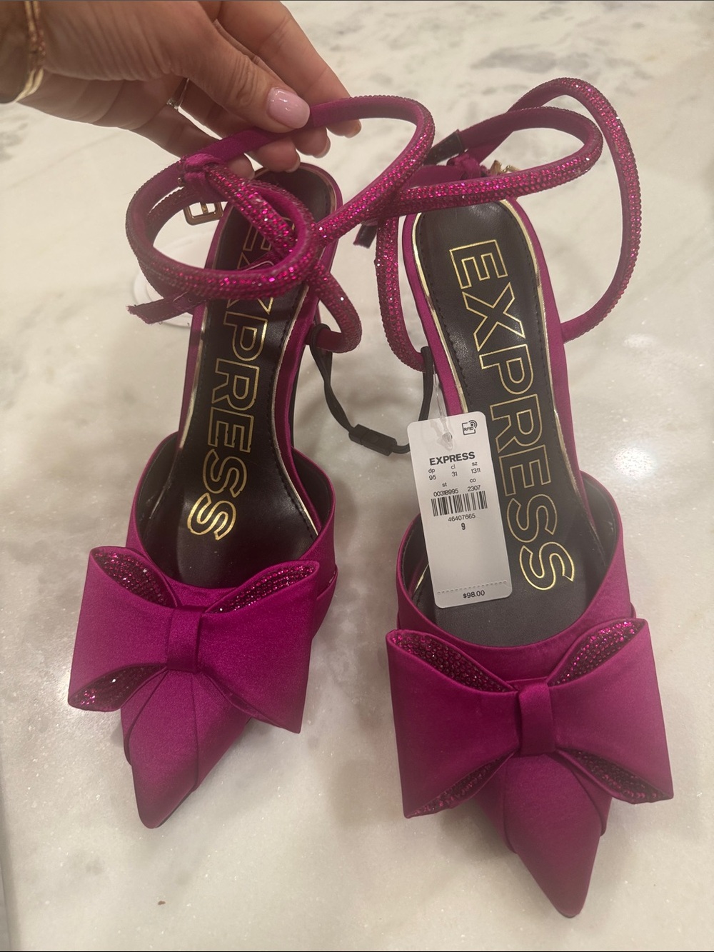 Express Women's Magenta Bow Pointed Toe Sling Heels